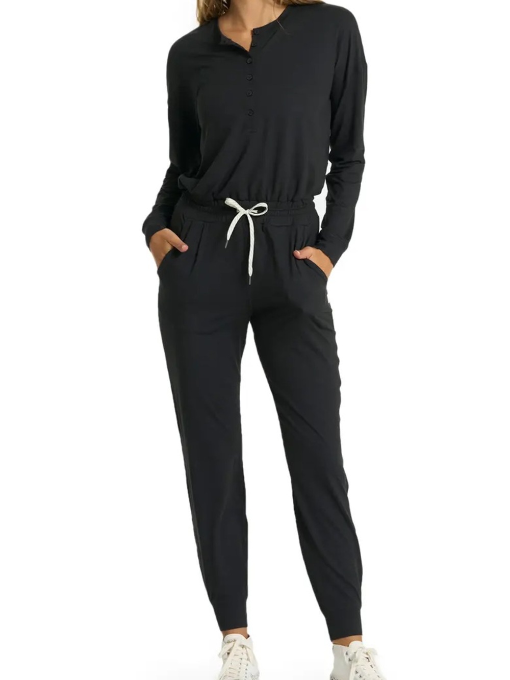 Vuori Lux Henley Jumpsuit Black Heather Long Sleeve size XS